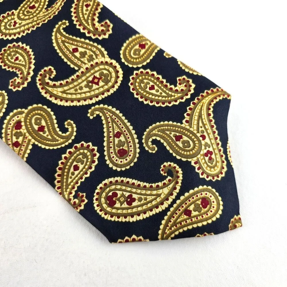 Banana Republic Tie Mens Blue Gold Paisley Silk Wide Necktie Made In Italy